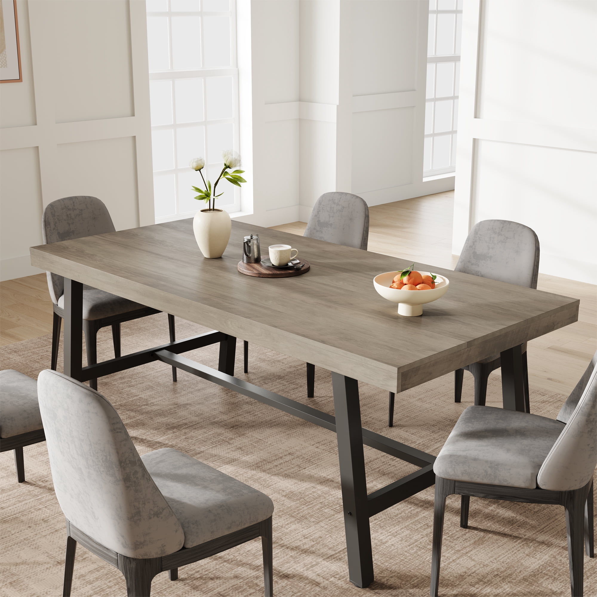 Industrial Dining Table for 6-8 People, 70.87" Long Kitchen Table with Sturdy Metal Frame, Rectangular Counter for Dinner, Kitchen, Dining Room (Grey, 71" Non-extendable)