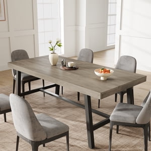 Industrial Table pour 6-8 personnes, 70.87" Table de cuisine longue avec cadre métallique robuste, comptoir rectangulaire pour le dîner, cuisine, salle à manger (gris, 71" Non extensible)