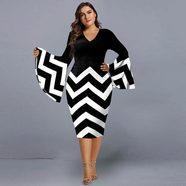FcBaudy Robe à Manches Longues à Col en V, Robes d'Été pour Femmes, Robes pour Femmes Robe Grande Patchwork pour Femmes Jupe Portefeuille Moulante Robe Décontractée à Manches Longues Robe Longuette Robe Femme
