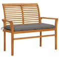 thumbnail image 1 of vidaXL Garden Bench with Grey Cushion 112 cm Solid Teak Wood, 1 of 5