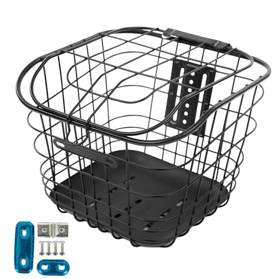 S SERENABLE Bicycle Basket Front Rear Black Storage Basket Portable Mountain Bike Basket With bottom plate