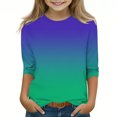 thumbnail image 1 of 2025 T-Shirts Décontractés pour Filles à Manches 3/4 Col Rond Hauts d'Été T-Shirts Unis Blouses d'Automne Chandails à Enfiler Hauts Vert, 1 of 6