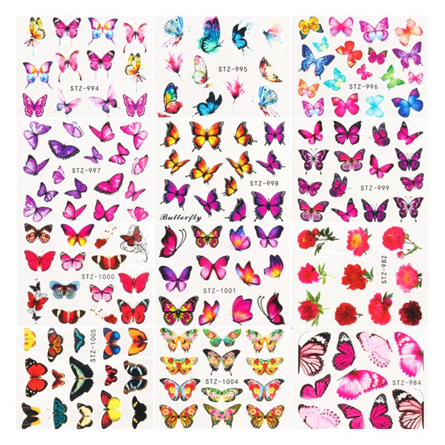 30pcs Watercolor Butterflies Nail Art Stickers Colorful Nail Decals DIY Decor