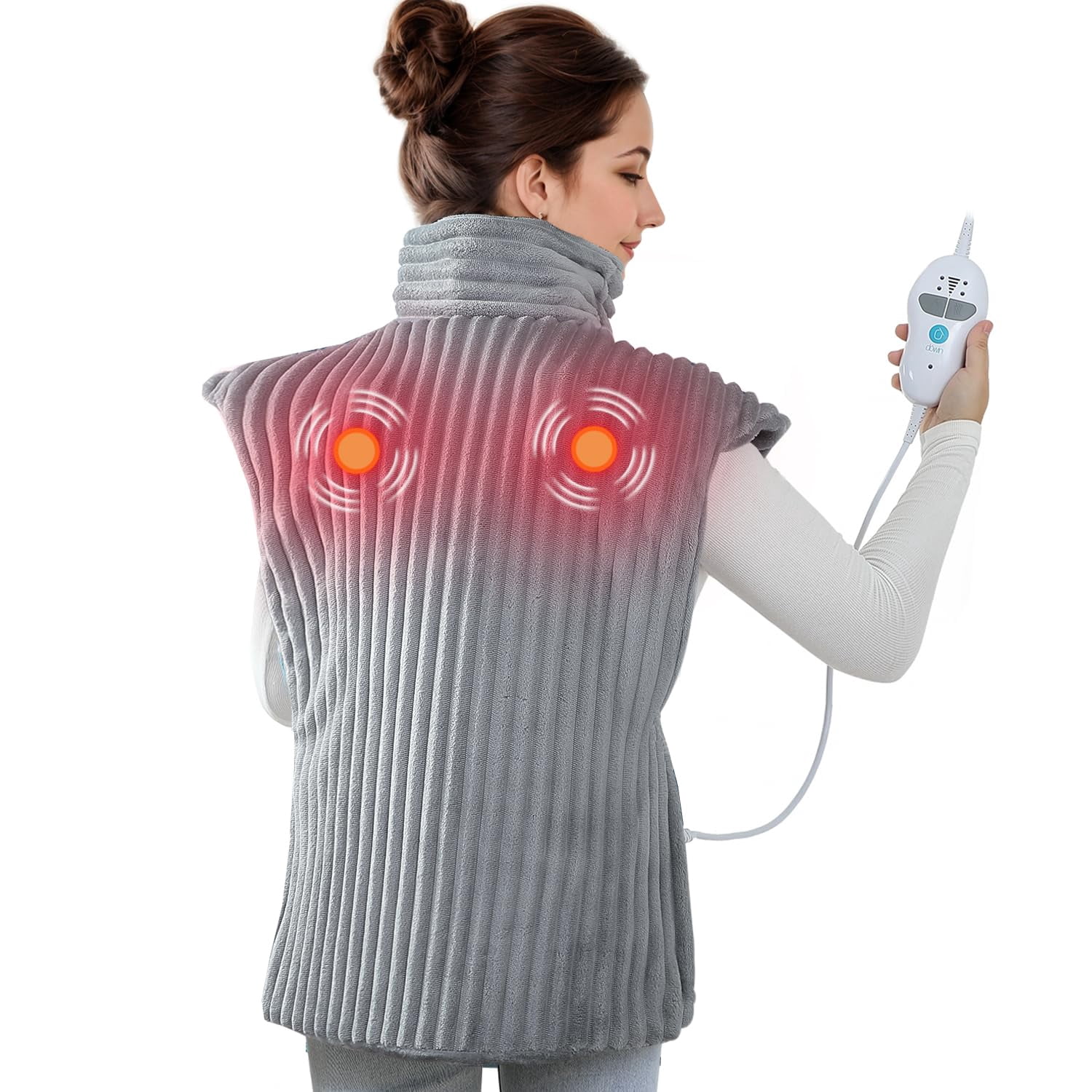 Massaging Heating Pad for Neck and Shoulders,Wearable Heating Pads for Back Pain Relief,Auto-Shut Off, 2 Heat Settings Heating Pad Wrap with Massager,Machine Washable,24 x35inch Grey