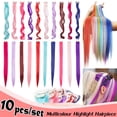 thumbnail image 1 of 10pcs/set Highlight Multicolor Streaks Clip in Hair Extensions Hairpiece Long Straight Rainbow Hair, 1 of 6
