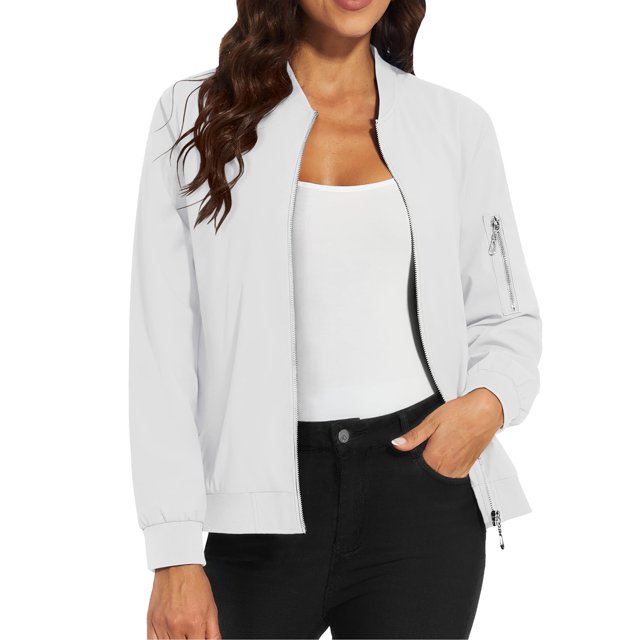 Duoif Veste pour Femmes, Manteau Décontracté à Fermeture Éclair avec Poches, Blanc TTG
