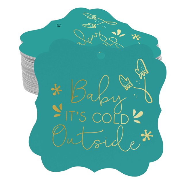 Inkdotpot Étiquettes Suspendues en Papier en Forme de Support en Vraie Feuille d'Or Bébé Il Fait Froid Dehors Étiquettes de Faveur pour Shower de Bébé Lot de 100