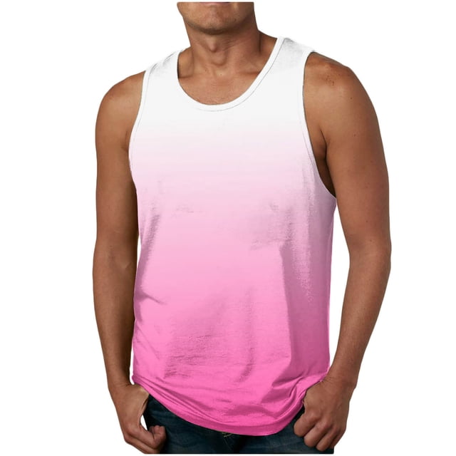EGNMCR Débardeurs Homme Homme Décontracté Mode Dégradé Imprimé Sans Manches Chandail Col Rond Débardeurs de Sport