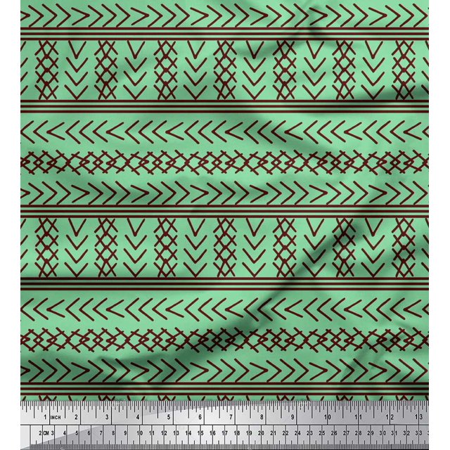 Soimoi Green Georgette Viscose Fabric Aztec Geometric Printed Fabric 1 Yard 42 Inch Wide