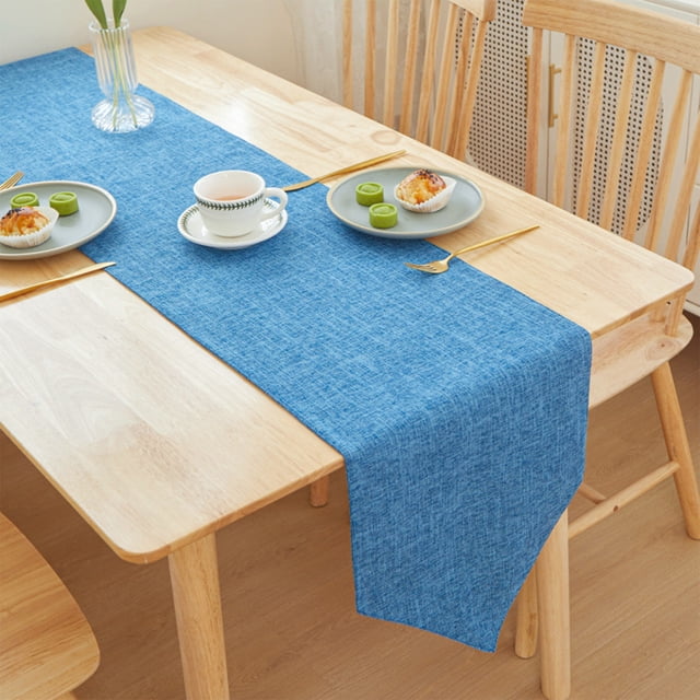JASKFLY Long Table Sheer Runner for Weddings & Parties Solid Color Linen Table Runner 30x210cm(120 -150cm Tables)Blue
