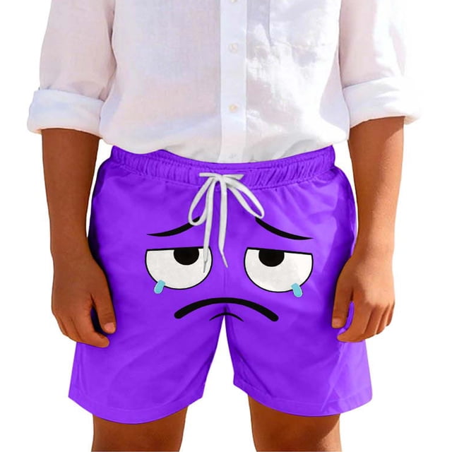 Toddler Boys Swim Trunks Solid Color Cute Expression Print Quick Dry Shorts, Little Boys Swim Trunks with Pockets for Beach Pool Summer