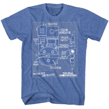 The Real Ghostbusters Blueprints Retro Royal Heather Adult T-Shirt Tee