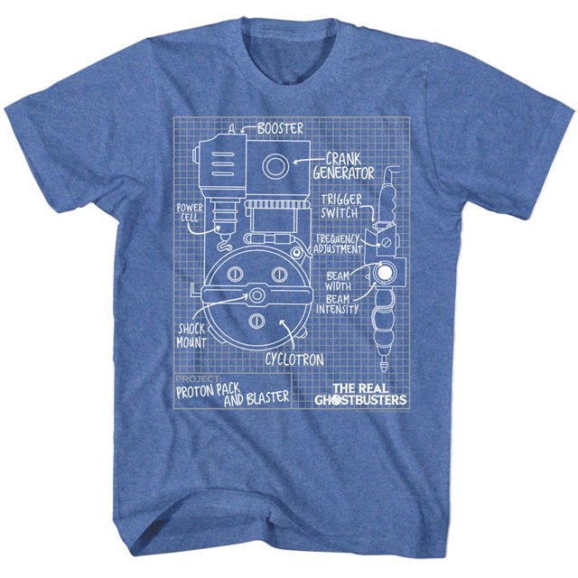 The Real Ghostbusters Blueprints Retro Royal Heather Adult T-Shirt Tee