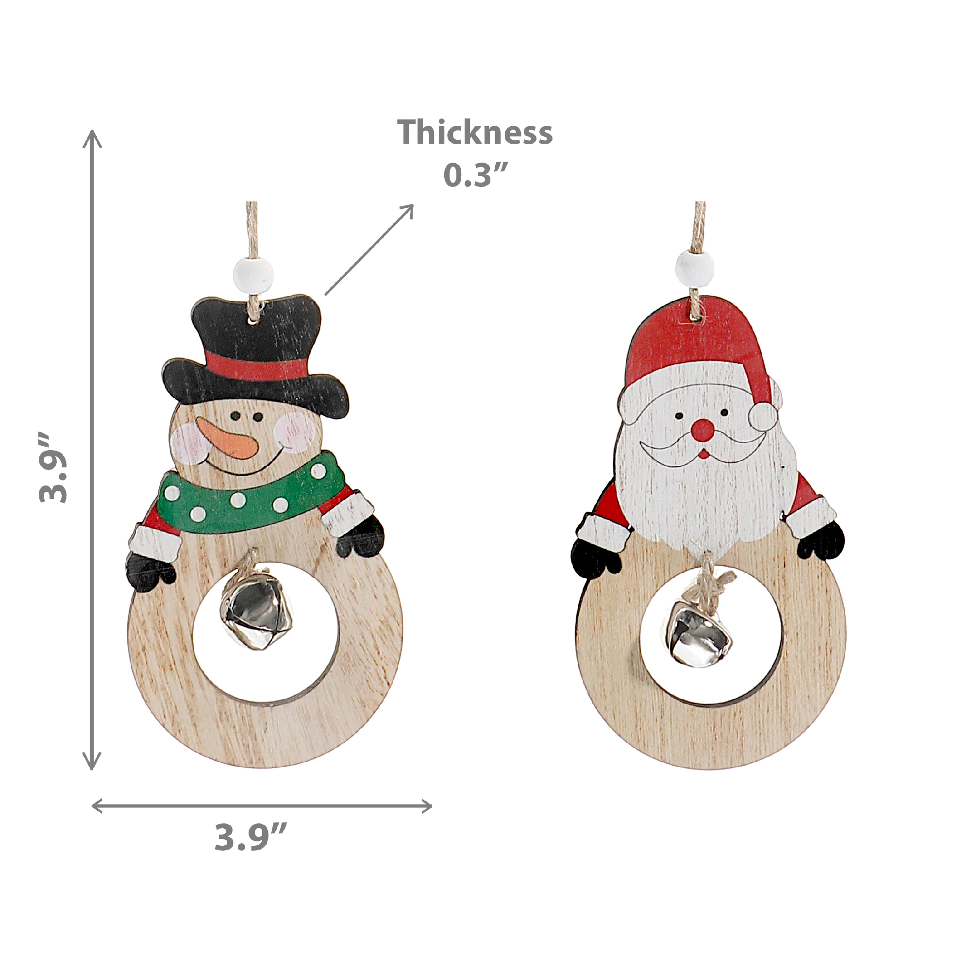 Ornement Rond En Bois Avec Cloche (Assortiment) - Lot De 12