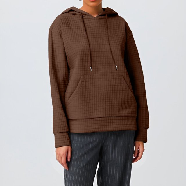 IMENGL Hoodies trendy knit drawstring pullover, Brown XL, Size M-3XL