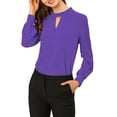 thumbnail image 5 of INSPIRE CHIC Women's Stand Collar Pleated Button Keyhole Button Blouse, 5 of 5