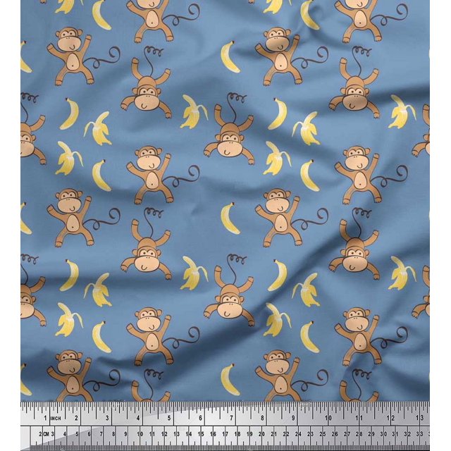 Soimoi Velvet Fabric Banana & Monkey Kids Printed Craft Fabric by The Yard 58 Inch Wide