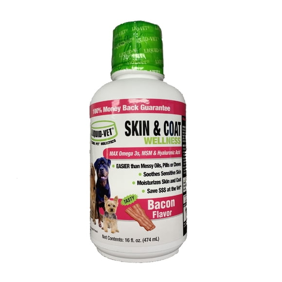Liquid-Vet® K9 Skin & Coat Wellness Supplement for Dogs, Bacon Flavor, 16 fl oz