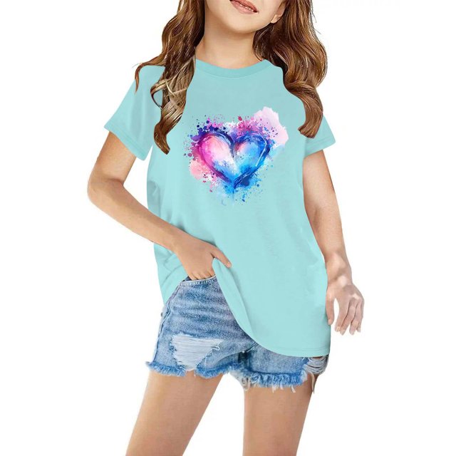 EGNMCR T-Shirts & Blouses à Manches Courtes Col Rond pour Tout-Petits Garçons Filles Coton Mode Mignon Col Rond Imprimé Tee Manches Courtes Girl Blouse