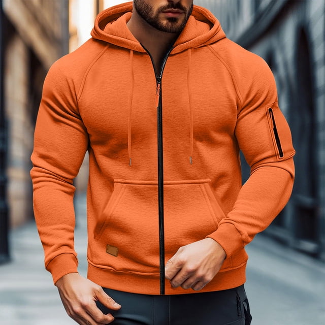 Men's Solid Color Cargo Hooded Jacket with Multiple Pockets, Raglan Long Sleeve, Breathable Nylon Spandex for Sports Training and Casual Outdoor Wear