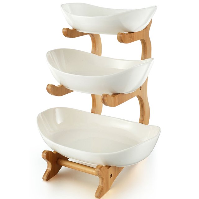 2 Tier Ceramic Fruit Bowl with Stand for Kitchen Counter Large Capacity Fruit Ceramic Basket Decorative Fruit Tray Holder