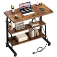 thumbnail image 1 of Soges Bureau d'Ordinateur Réglable en Hauteur de 31,5 Pouces avec Station de Recharge, Table d'Appoint Réglable Bureau Mobile pour Portable avec 2 Étagères de Rangement, Bureau Réglable sur Roulettes pour Bureau à Domicile, Sofa, Lit, Brun Rustique, 1 of 9