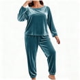 thumbnail image 4 of Ounisa Women Plus Size Pajama Set, Long Sleeve Button-Down Soft Comfy Two-Piece Sleepwear Lounge Set, 4 of 5