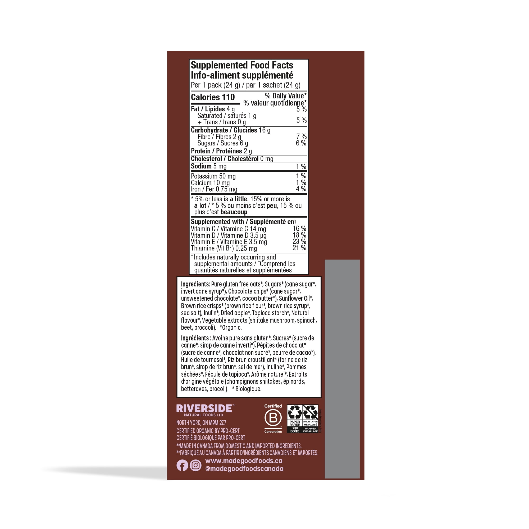 MadeGood Bouchées Granola Pépites de Chocolat 5 Sachets