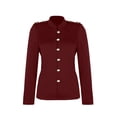 thumbnail image 4 of IROINID Veste Blazer Courte pour Femme, Encolure Ronde, Couleur Unie, Manches Longues, Coupe Ample, Petit Complet à Simple Boutonnage, Manteau Court, Haut, Bordeaux, 4 of 5