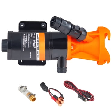KFFKFF Portable 12V RV Macerator Pump, 12GMP, Easy-to-Attach RV Waste Disposal Pump, Includes Metal Hose Clamp & Power Cord, Suitable for RV, Boat, Marine, Motorhome, and Camper