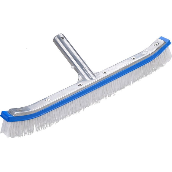 Brosse de piscine incurvée en aluminium de 18" pour murs et planchers avec poils en fibre de nylon, châssis léger