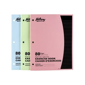 Hilroy Exercise Books, 3 pack, 7mm ruled paper with margin, Composition Books  10-7/8" X 8-3/8", Ruled, 80 Pages, Assorted Colours