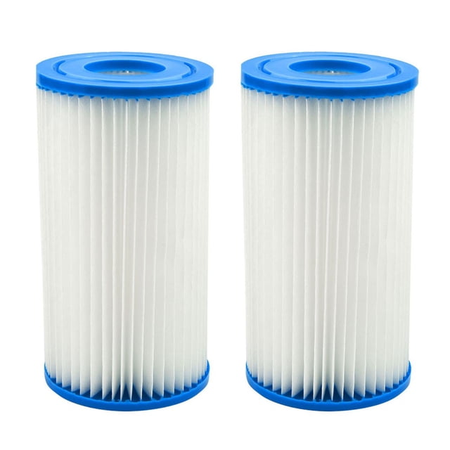 2pcs Swimming Pool Filter Cartridge for Intex Easy-Set Type A or C pool filter cartridge replacement parts. The image displays two cylindrical filter cartridges with pleated white Dacron paper and blue plastic end caps, compatible with Krystal Clear Cartridge Filter Pumps for easy-set pool maintenance and effective filtration. Designed to keep pool water clean and clear.
