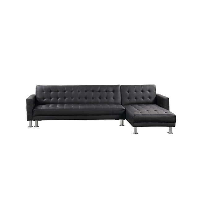 Velago Attalens Adjustable Faux Leather Sectional Sleeper Sofa, Black
