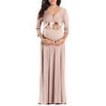 thumbnail image 4 of QJUHUNG [Arrivée Rapide] Superbe Robe Maxi de Maternité à Fleurs - Robes pour Femmes Enceintes avec Encolure en V Froncée, Ceinture Enveloppante et Design Prêt pour Séance Photo - Parfait pour Baby Shower et Prénat, 4 of 7