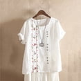thumbnail image 2 of Dealovy Cotton Linen Tops for Women Crew Neck Short Sleeve Floral Embroidered T-Shirts Plus Size Tees, 2 of 5