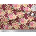 thumbnail image 3 of Soimoi Red Moss Georgette Fabric Leaves & Ranunculus Floral Print Fabric by the Yard 42 Inch Wide, 3 of 3
