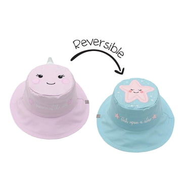 FlapJackKids - Reversible Baby, Kids & Toddler Sun Hat - Narwhal & Starfish - UPF 50+