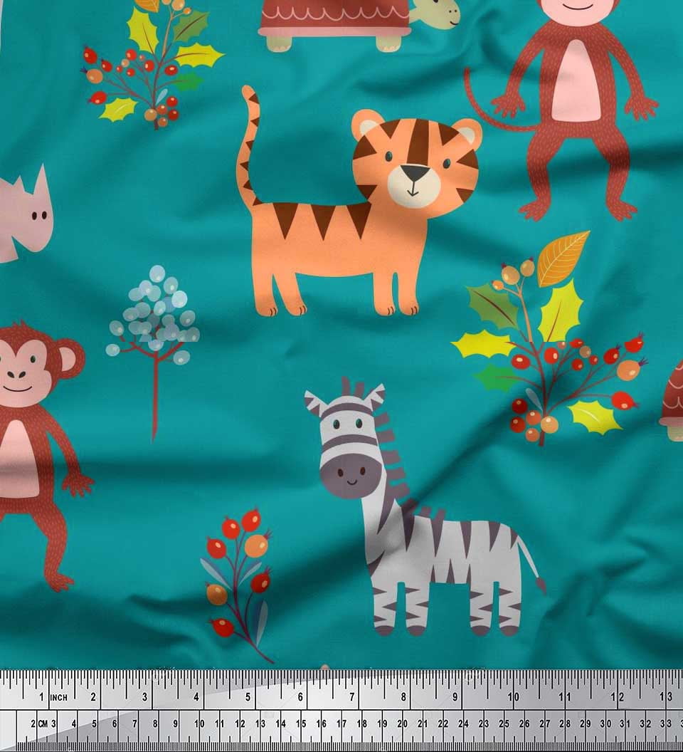 Soimoi Silk Fabric Berries & Animals Cartoon Fabric Prints by Yard 42 Inch Wide