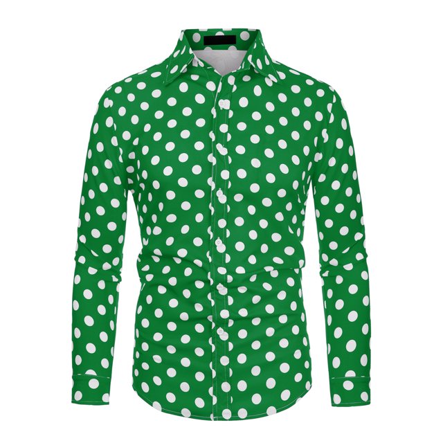 INSPIRE CHIC Men's Shirt Polka Dots Pattern Point Collar Long Sleeve Button Down Shirt 46 Dark Green