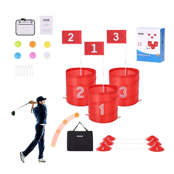VEVOR Jeu de Golf de Cour Arrière 3 Trous Portable Jeu de Seau de Golf Extérieur pour Enfants et Adultes