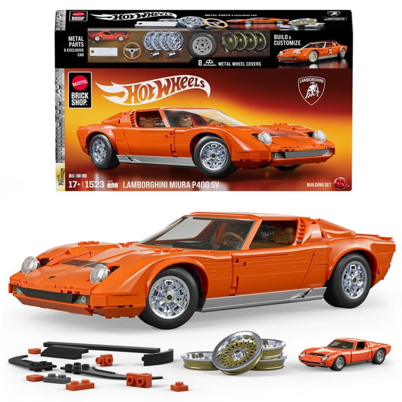 Mattel Brick Shop Hot Wheels Coffret de Construction Lamborghini Miura P400 SV de 1971, série Premium, avec 1523 pièces