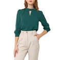 thumbnail image 1 of INSPIRE CHIC Women's Stand Collar Pleated Button Keyhole Button Blouse, 1 of 6