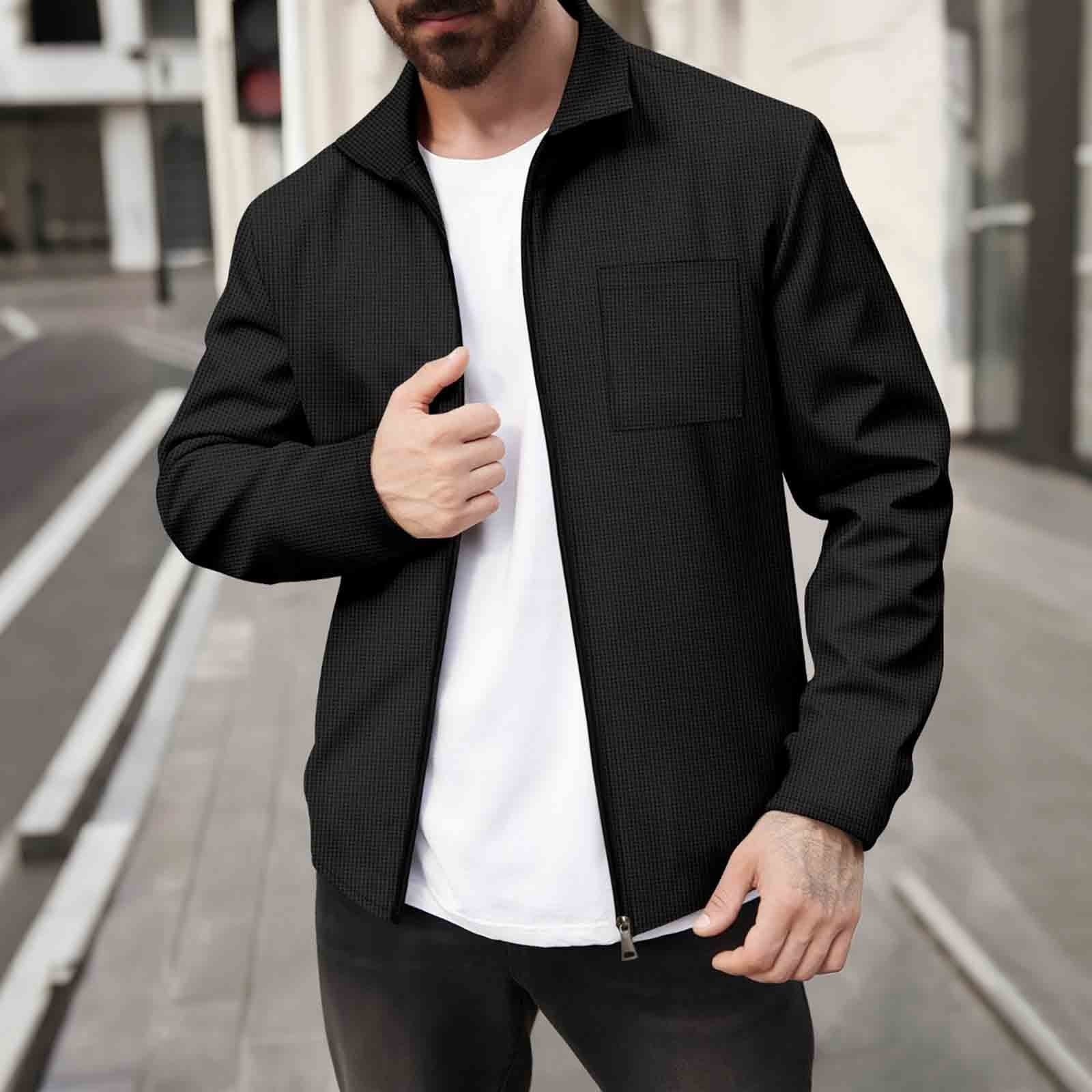 Maqroz Mens Lightweight Jackets Zip Up Coat Lapel Jacket Casual