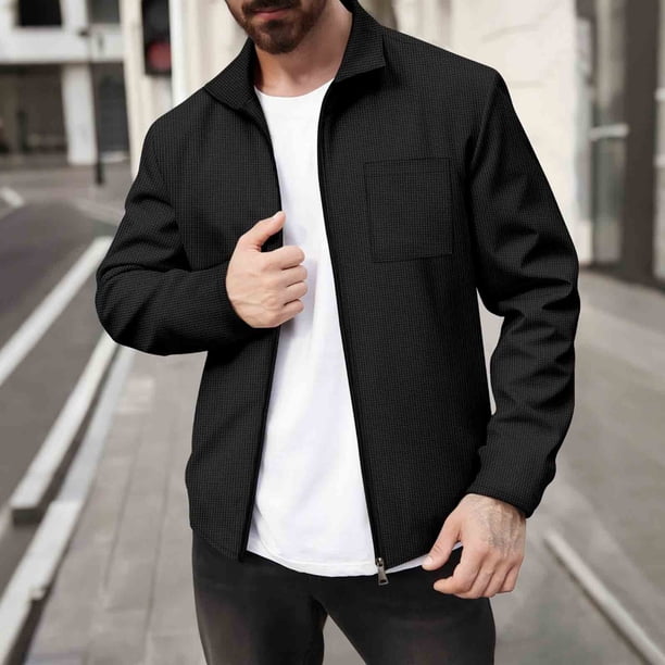 winter dress jacket for men Maqroz Mens Lightweight Jackets Zip Up Coat Lapel Casual Loose Fitting Coat Daily Thermal Outerwear Stylish Fall And Clothes minimal dress Perfect winter jacket for Color:Wine-YR43 Katerina dress- Black