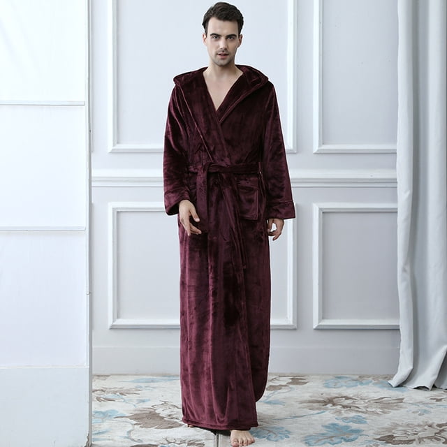 Mens Luxury Robe Hooded Big and Tall - Long Plush Fleece Bath Robe with Hood and Pockets- Gift Men and Teens