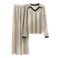 thumbnail image 1 of Yuyuzo Womens Ribble Knit Fall 2 Piece Sets Long Sleeve Lapel V Neck Shirts with Straight Leg High Waisted Pants, 1 of 4