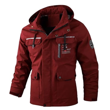 Ketyyh-chn99 Winter Jacket For Men 2024 Fall Mens Lightweight Breathable Waterproof Hooded Jacket Mens Hooded Outdoor Jacket Solid Color Long Sleeve Zipper Multi Pocket Male Autumn Jacket Red,XL