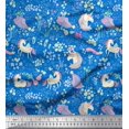 thumbnail image 1 of Soimoi Blue Cotton Voile Fabric Unicorn & Floral Print Sewing Fabric Yard 42 Inch Wide, 1 of 1