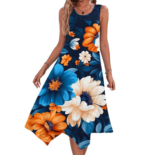 Ovzne Robes d'Été pour Femmes Robe pour Femme Robes pour Femmes Sans Manches Col Rond à Cordon Décontractée à Volants Ligne A Robe Courte Robe d'Été Liquidation